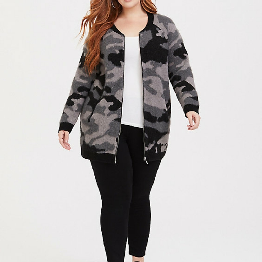 MOVIE SWEATER-COZY-Torrid Metallic Sweater LUREX CAMO Coat/JACKET SIZE 4X or 5X